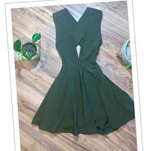 Deep v green dress.